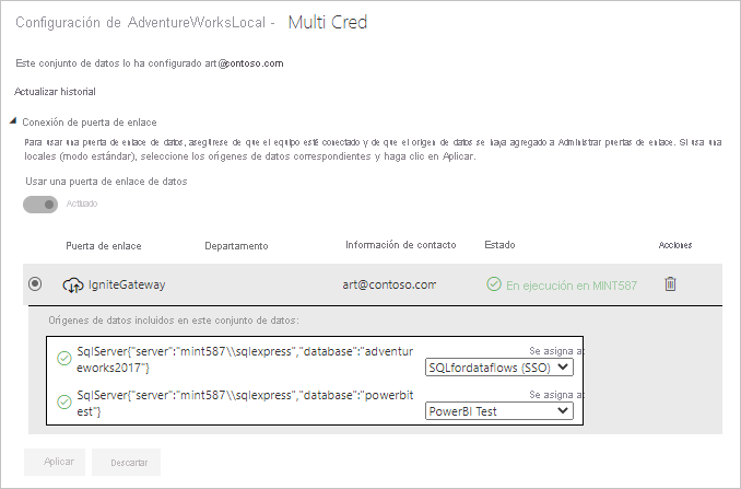 Nombre del clúster de Gateway (IgniteGateway) resaltado en la configuración de la conexión del Gateway