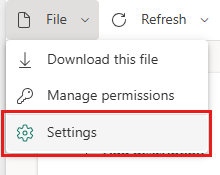 Navegación a la configuración del modelo semántico para acceder al historial de actualizaciones