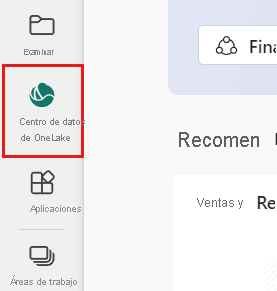 Captura de pantalla que muestra el catálogo de OneLake en el panel de navegación.