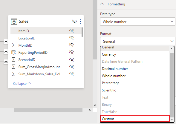 Captura de pantalla de Power BI Desktop en la vista de Modelado, resaltando 
