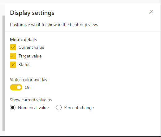 Captura de pantalla de la configuración de visualización de la vista de mapa térmico.