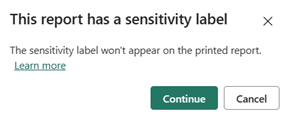Captura de pantalla de la advertencia de etiqueta de sensibilidad.