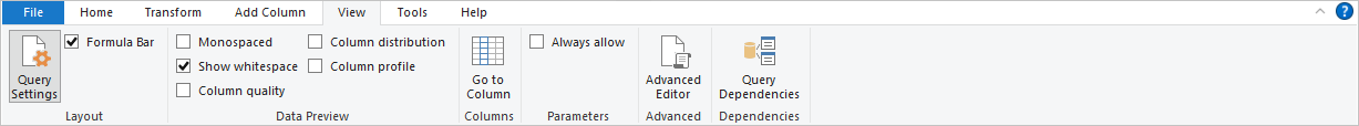 Captura de pantalla de Power&nbsp;BI Desktop en la que se muestra la pestaña Vista.