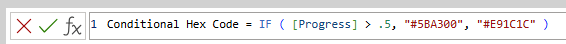 Captura de pantalla del código DAX enumerado en el editor de cálculo visual.