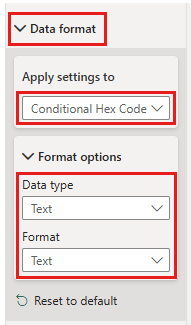 Captura de pantalla del panel de formato que muestra que debe aplicar un tipo de datos al cálculo visual del texto.