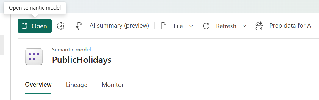 Captura de pantalla de la apertura del modelo de datos desde la vista de detalles.