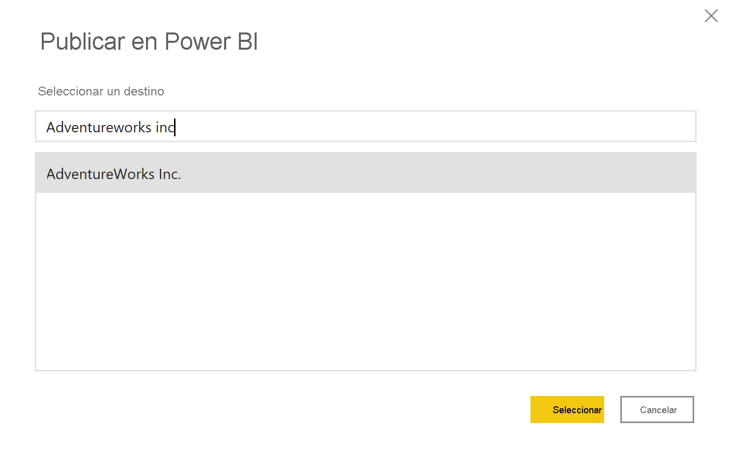 Captura de pantalla de la publicación del informe en el servicio Power&nbsp;BI.