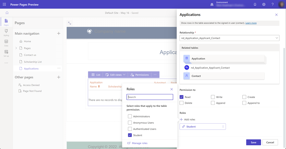 Captura de pantalla que muestra la asignación del rol web de alumno