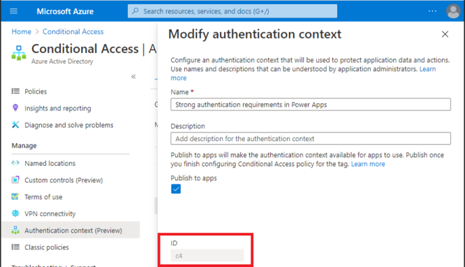 ID de contexto de autenticación del Azure Portal