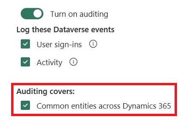 Seleccione entidades comunes para habilitar la auditoría de estas tablas.
