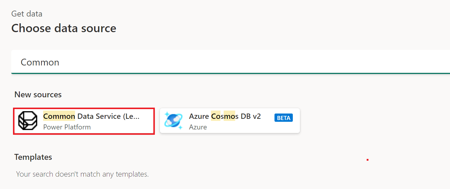 Captura de pantalla de la ventana 'Obtener datos' elegir fuente de datos en Power Query Online.