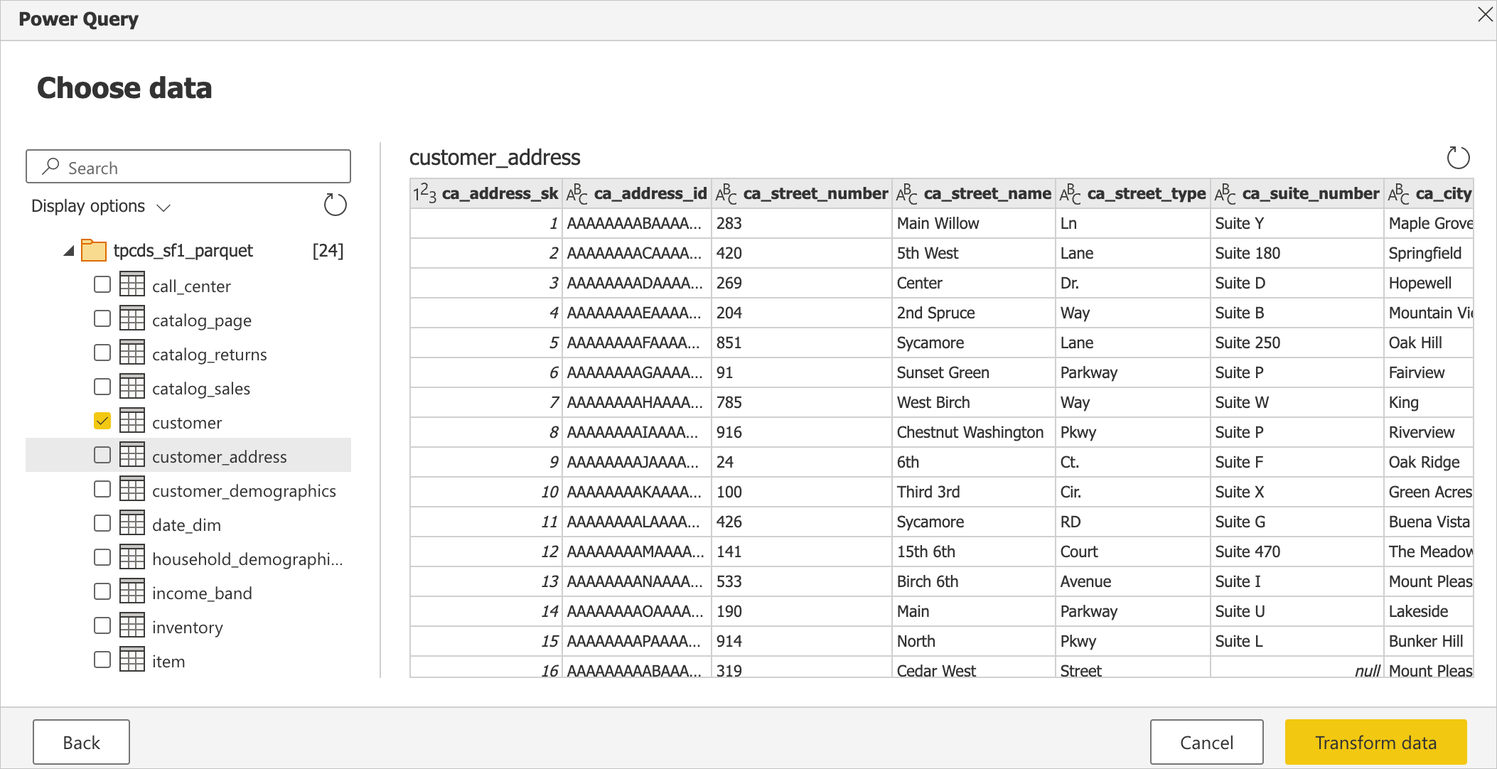 Captura de pantalla del navegador de Power Query cargando datos de Databricks Cloud en app.