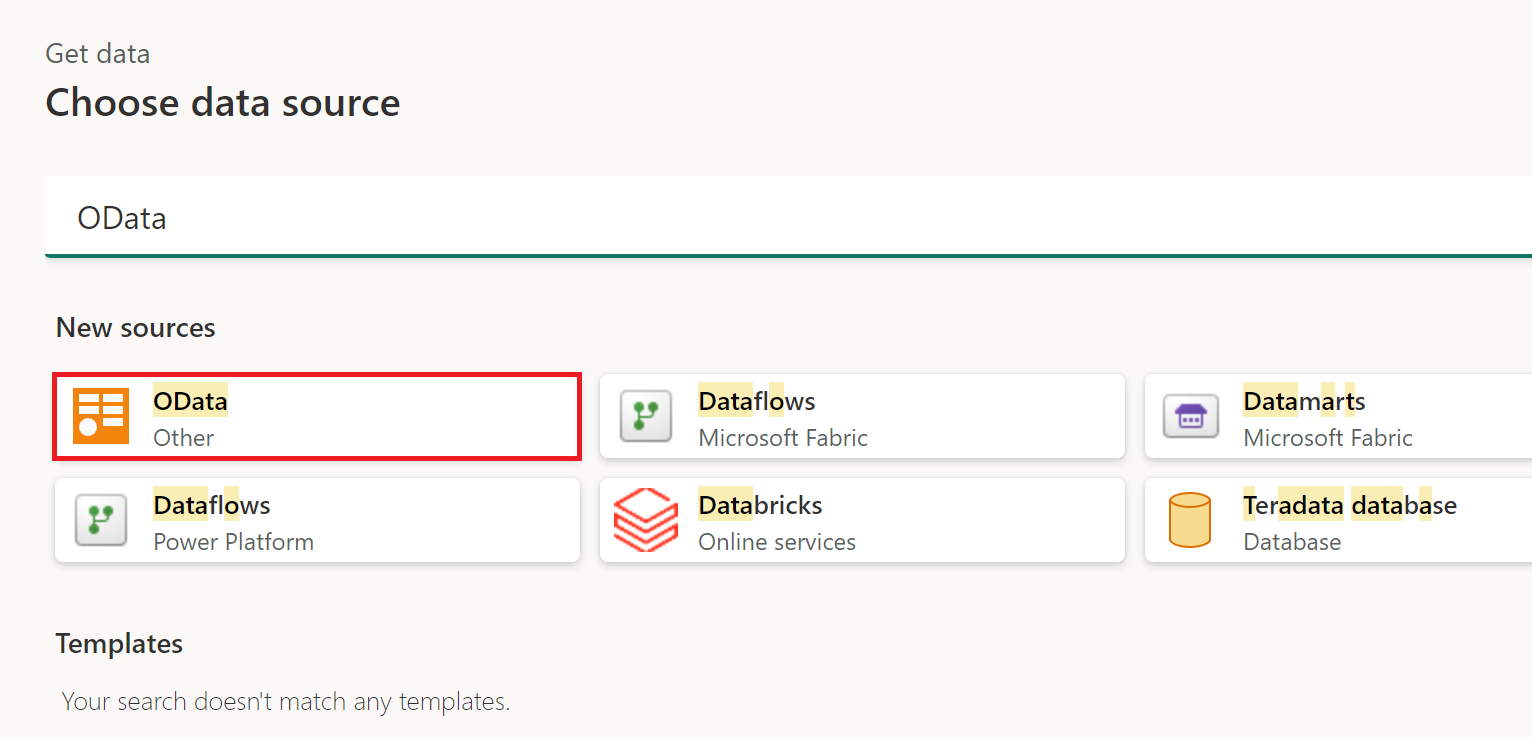 Captura de pantalla de la ventana obtener datos con OData resaltado.