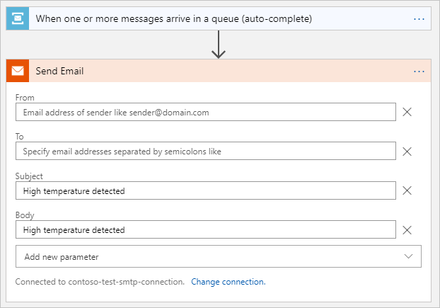Proporcione detalles para los campos de correo electrónico de conexión SMTP.