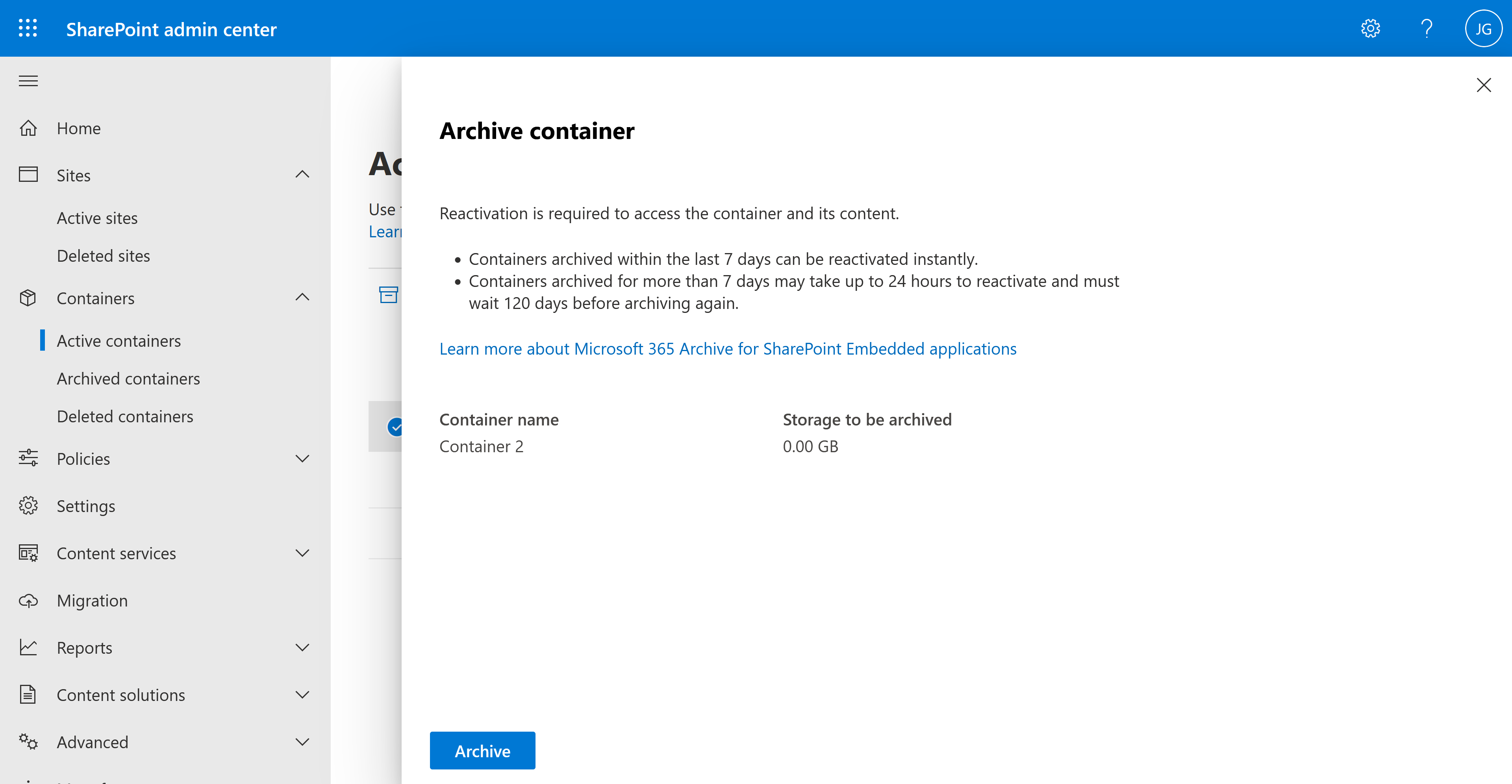 Archivo Panel de confirmación de contenedores