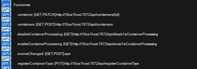 registros de consola de function api