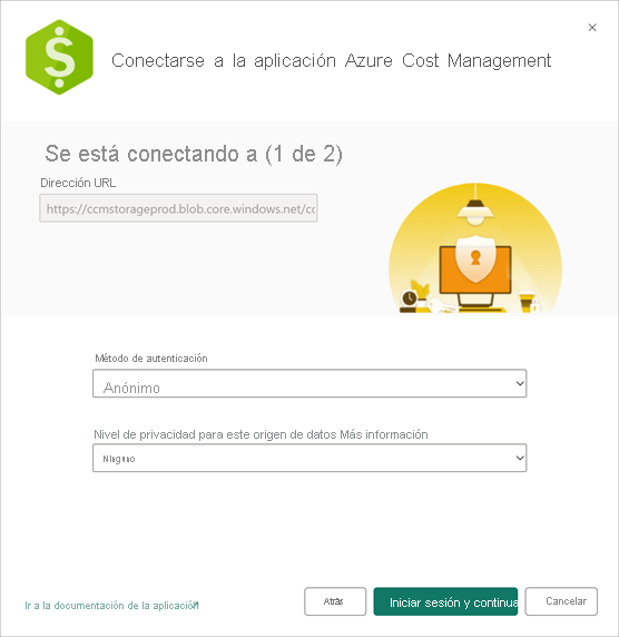 Captura de pantalla que muestra la información de conexión.