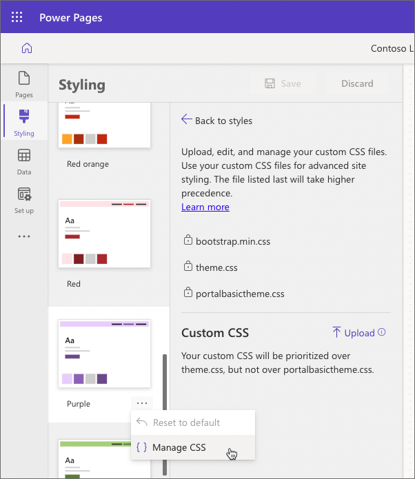 Captura de pantalla de la interfaz de carga de CSS personalizada.