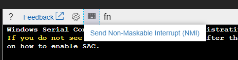 Captura de pantalla del botón de Enviar Interrupción No Enmascarable (NMI) en la barra de comandos.