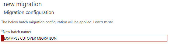 Captura de pantalla de la página Configuración de migración para la migración total.