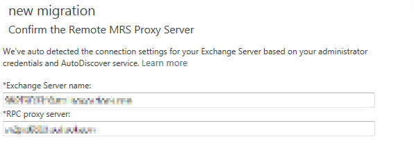 Captura de pantalla de la página Confirmar el servidor proxy MRS remoto para la migración por etapas.