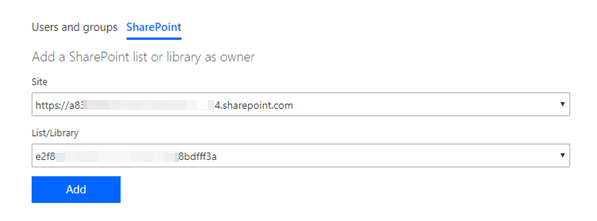 Captura de pantalla que muestra cómo compartir flujos mediante listas y bibliotecas de SharePoint.