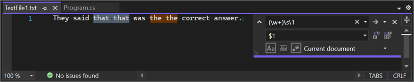 Captura de pantalla de Reemplazo rápido que muestra un grupo de captura numerado en Visual Studio.