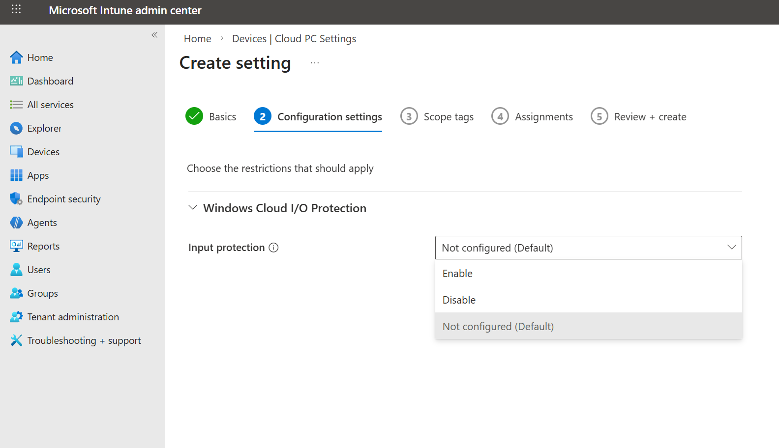 Protección de entrada de propiedades rdp de Win 365