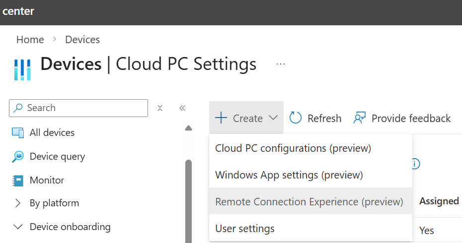 Experiencia de conexión remota de propiedades RDP de Win365