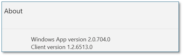 Captura de pantalla que muestra la versión de Windows App.