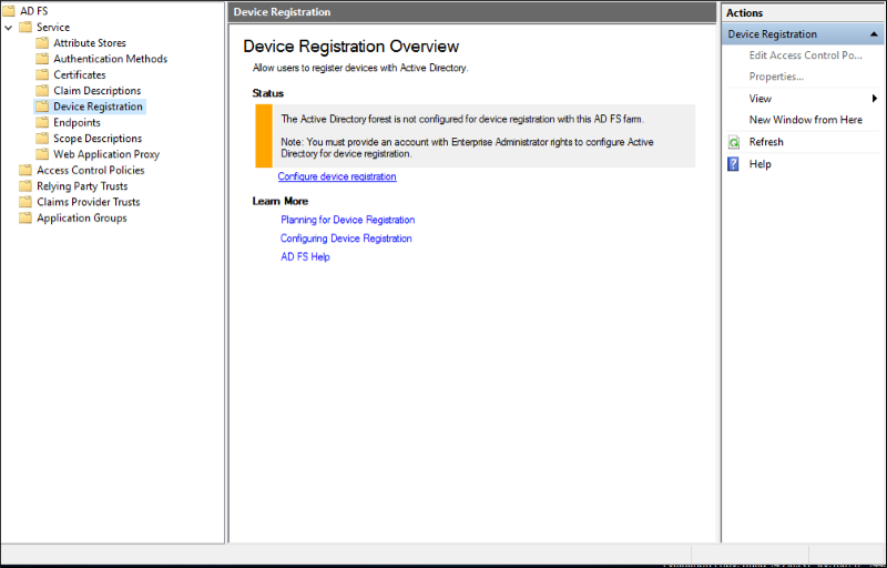 Captura de pantalla que muestra la pantalla de resumen de registro de dispositivos.