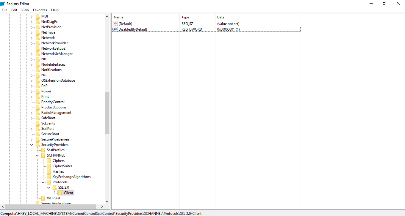 Captura de pantalla del Editor del Registro que muestra las claves del Registro ubicadas en la carpeta Protocolos.
