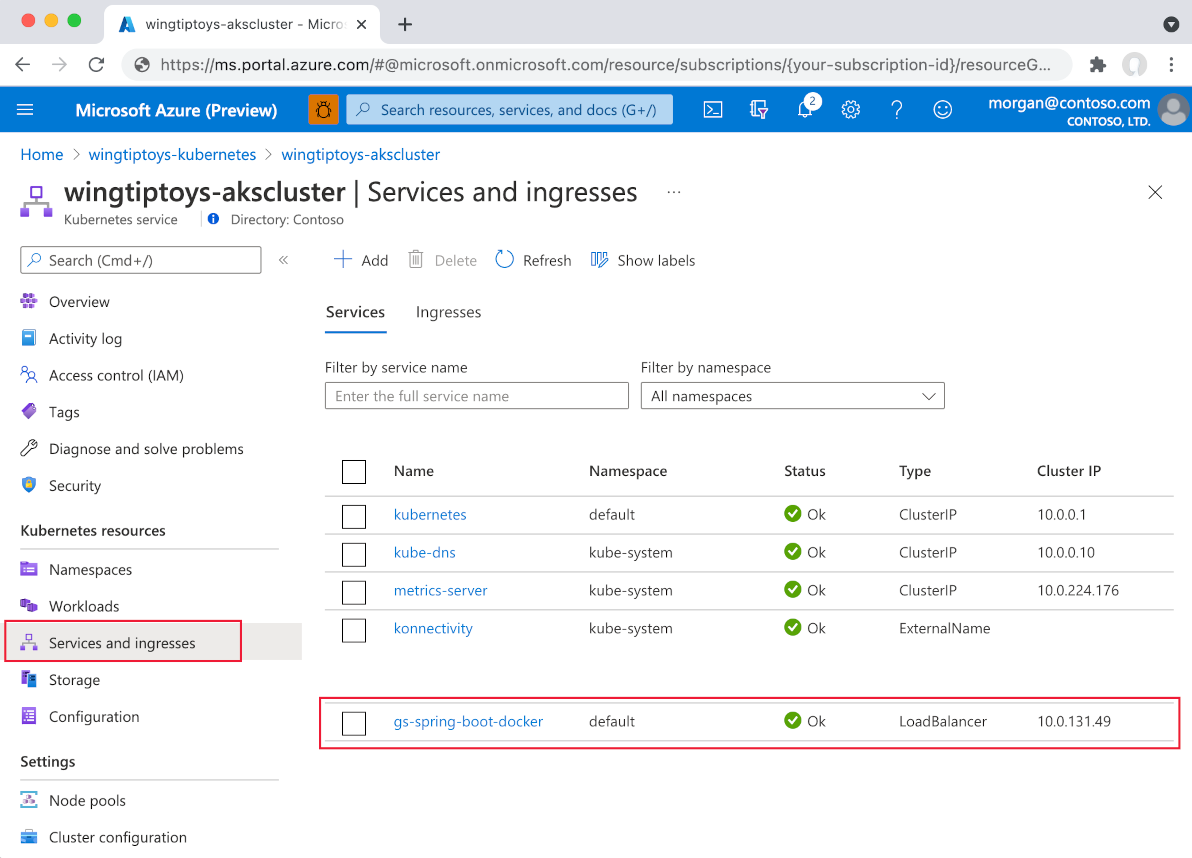 Kubernetes 资源视图，服务列表。
