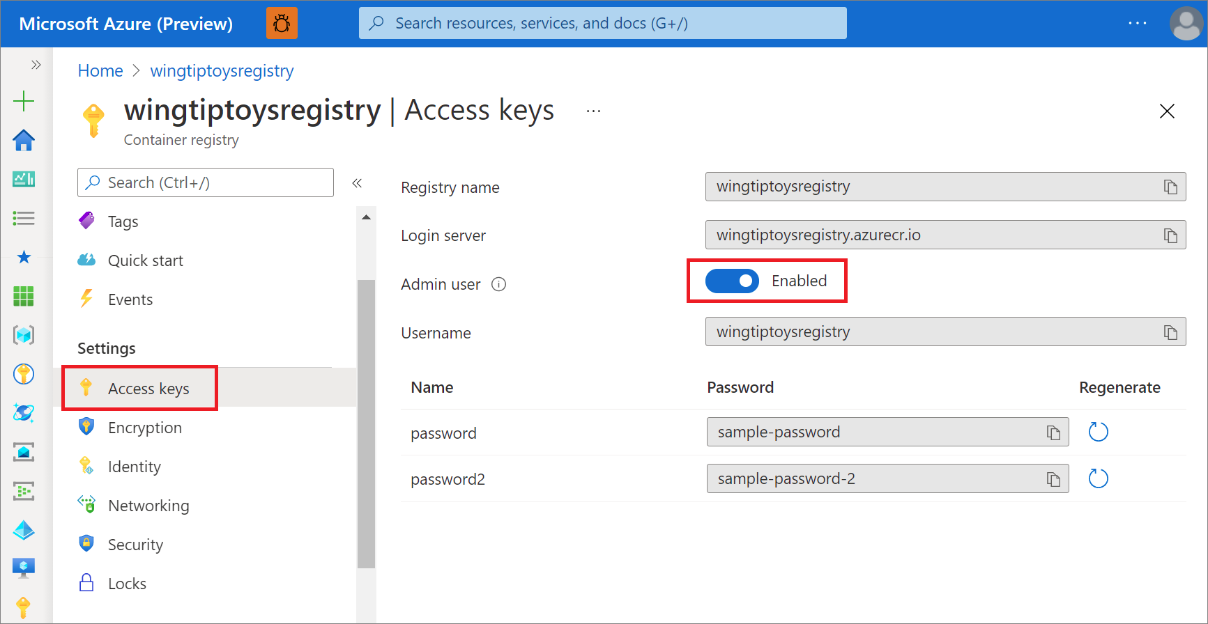 在 Azure 门户中启用管理员用户的用户界面