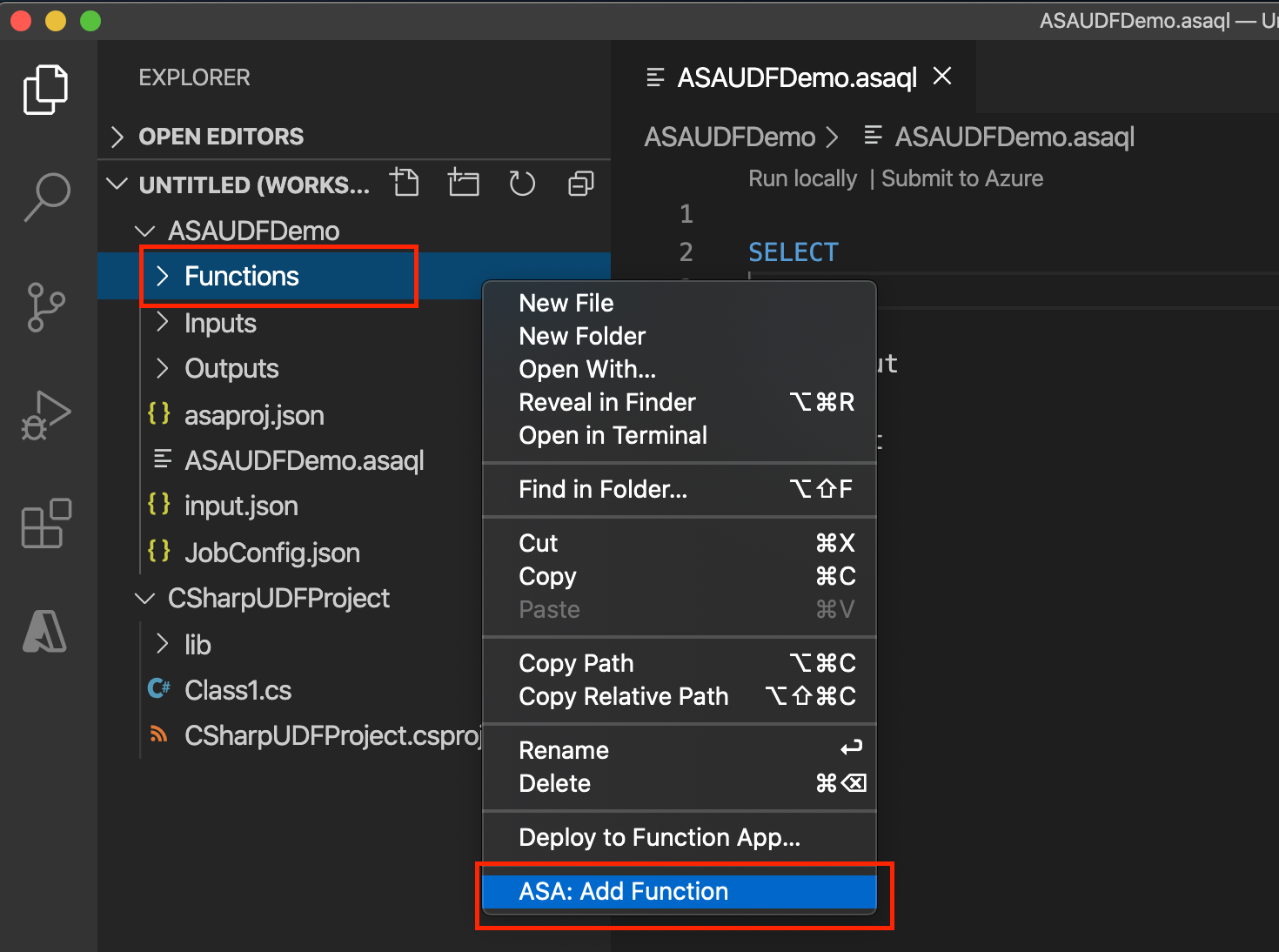 在 Azure 流分析项目中添加新函数