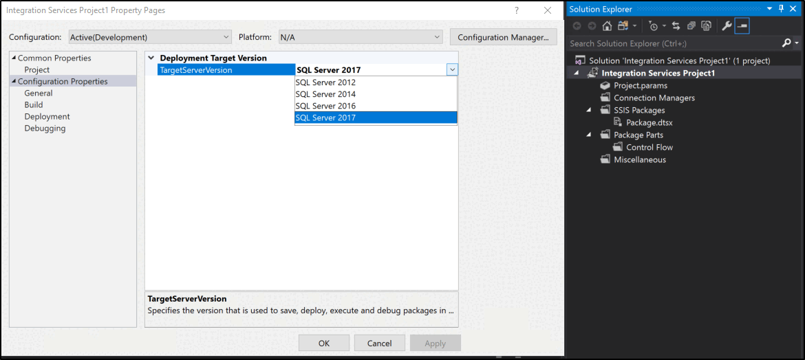 TargetServerVersion property in project properties dialog box 项目属性对话框中的 TargetServerVersion 属性