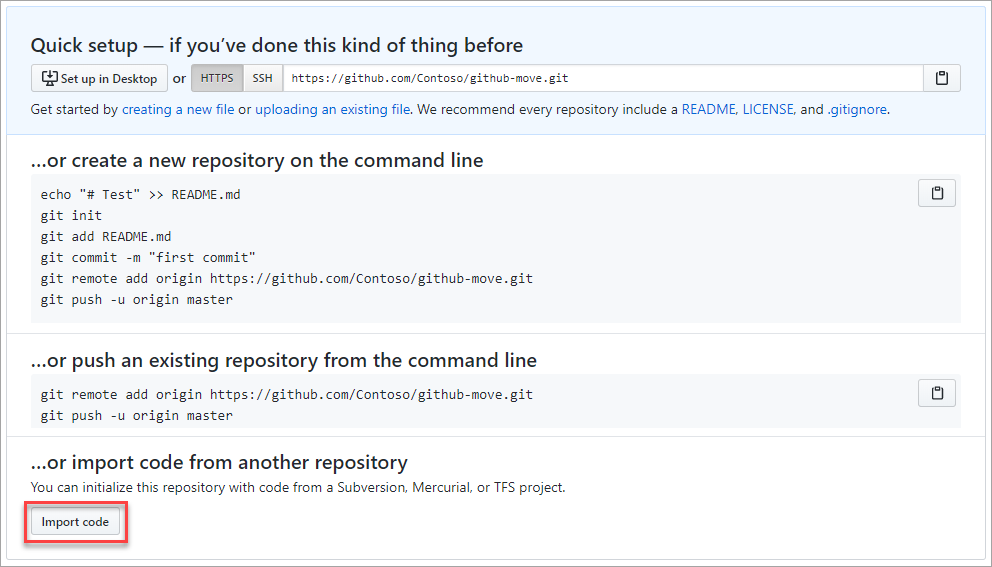将代码导入到 GitHub 存储库的屏幕截图。