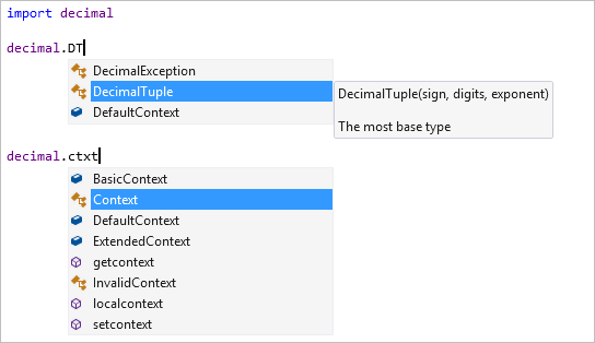 显示 Visual Studio 编辑器中筛选成员完成的屏幕截图。