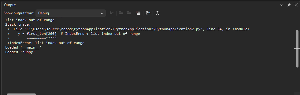 显示 Visual Studio 的“输出”窗口中调试器日志记录输出的屏幕截图。