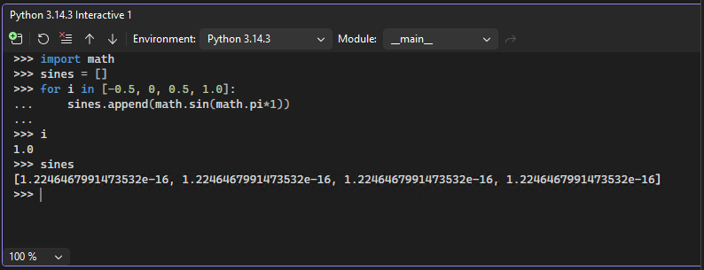 显示 Visual Studio 中 Python 交互式窗口的展开视图的屏幕截图。